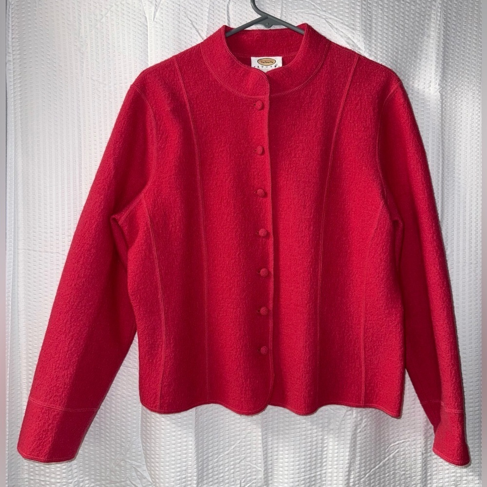 vintage Talbots boiled wool button-down jacket in a vibrant Pink Color Size PL